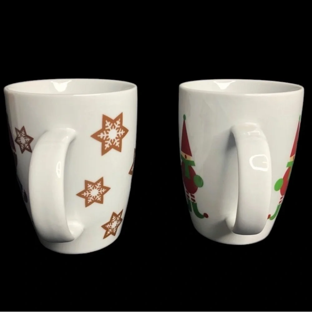 2 Crate & Barrel Skating Gingerbread Boy + Jingle Elves Christmas Mugs in EUC